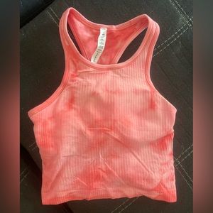 Ebb to Street Cropped Racerback Tank- Marble Dye Rasbperry Cream